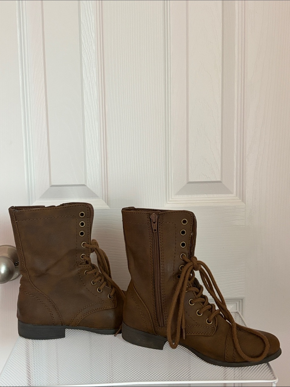 Brown Lace-Up Combat Boots for Women - Brand: